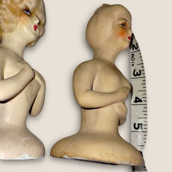 Vtg K.G. 1925 Chalkware Half Dolls-Flapper Art Deco Style Painted Wigged Germany - Picture 10 of 10